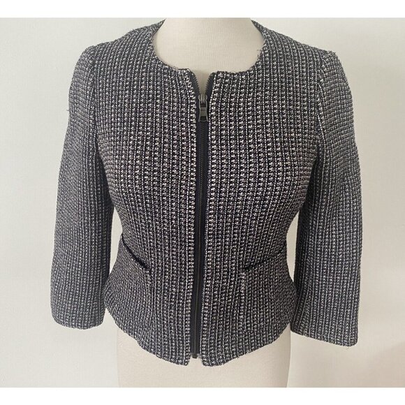 Banana Republic Textured Wool-Blend Jacket Black/White Size 4P - Picture 1 of 8